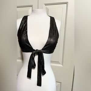 For Love and Lemons metallic tie front halter top with razor back size S NWT